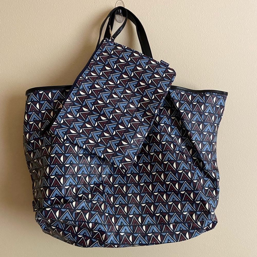 Stella&Dot Blue Geometric/Black Reversible Tote